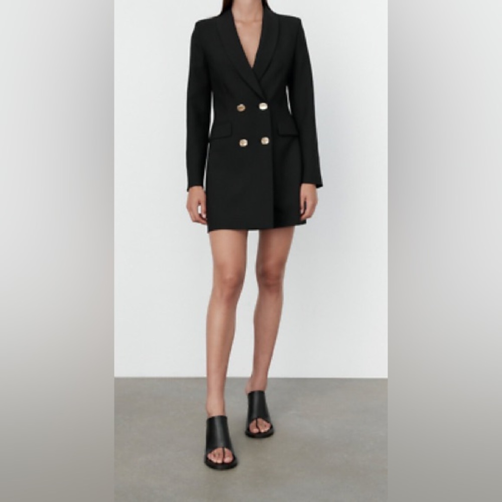 Zara Black Long Blazer or Dress Double Breasted with Gold Buttons